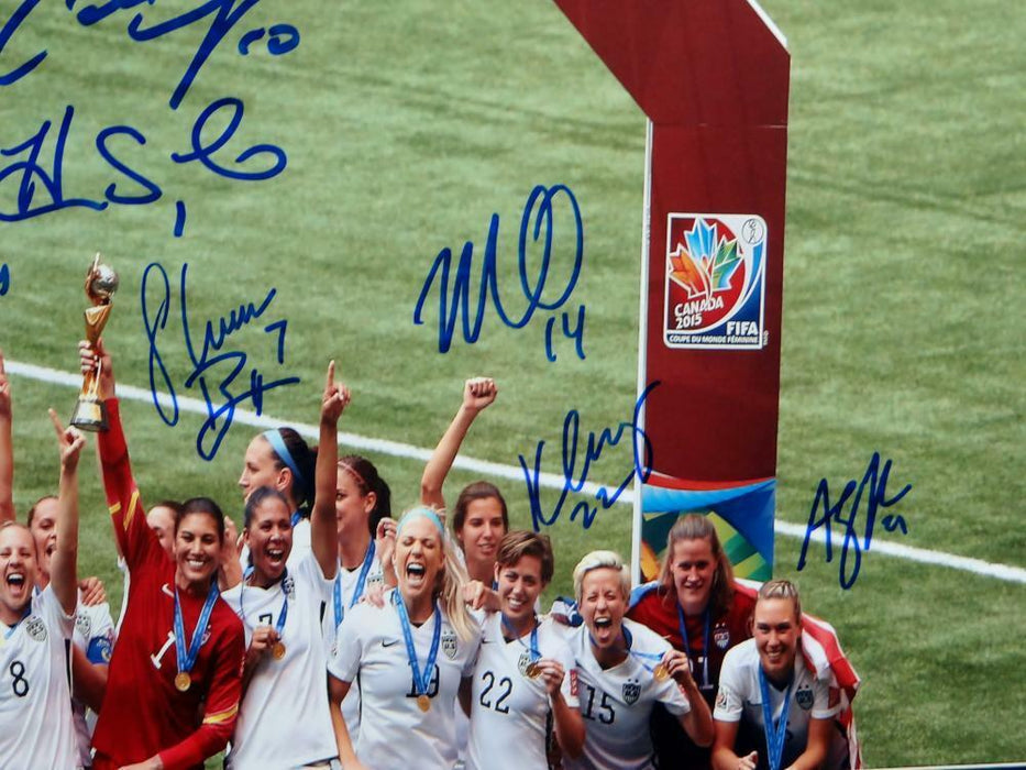 Hope Solo and Carly Lloyd US Women's Soccer Team Signed 16x20 World Cup Trophy Photo (JSA COA)