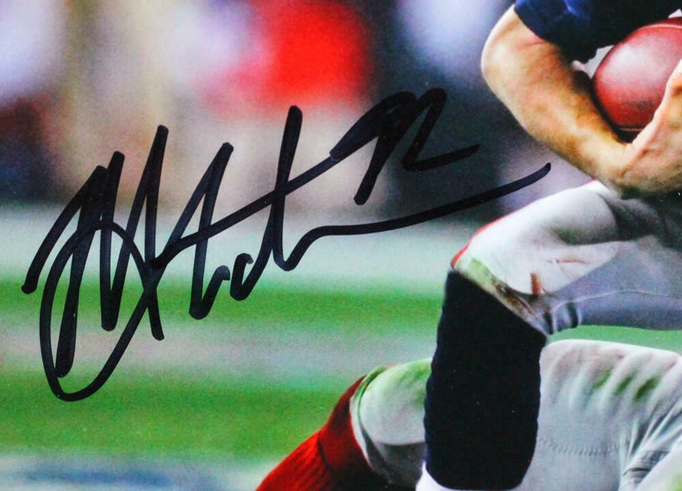 Michael Strahan New York Giants Signed NY Giants 8x10 Tackling Brady Photo *Black (BAS COA)