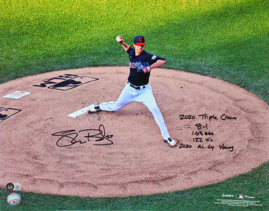 Shane Bieber Cleveland Indians Signed Cleveland Indians 16x20 Pitching Mound Photo with 4 Insc (BAS COA)