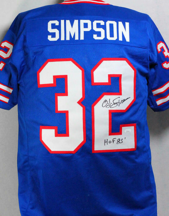 O. J. Simpson Autographed Blue Pro Style Jersey w/ HOF(JSA COA)