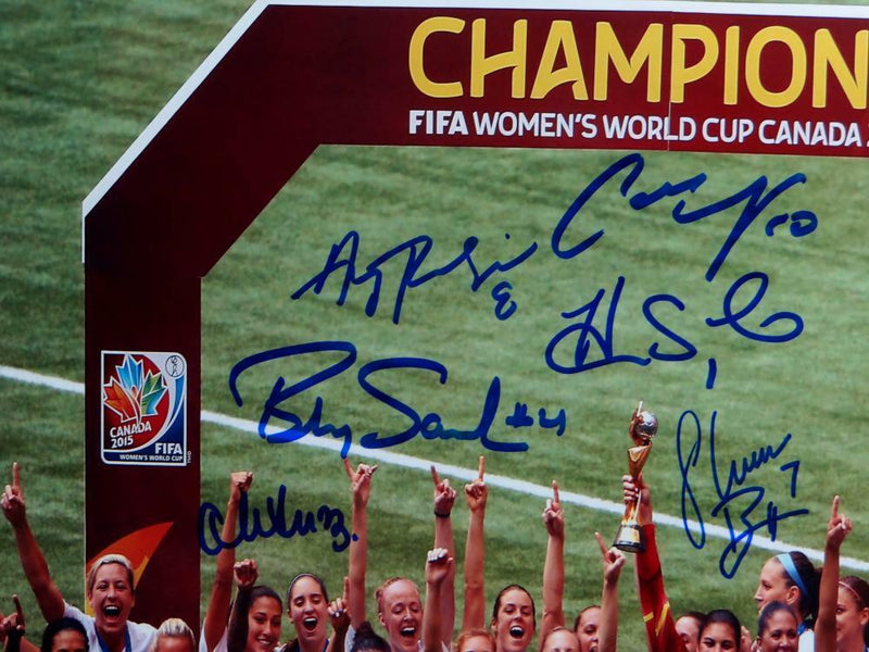 Hope Solo and Carly Lloyd US Women's Soccer Team Signed 16x20 World Cup Trophy Photo (JSA COA)