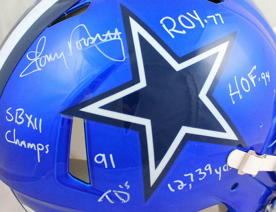 Tony Dorsett Signed Dallas Cowboys F/S Flash Speed Authentic w/5 Stats Helmet- JSA COA