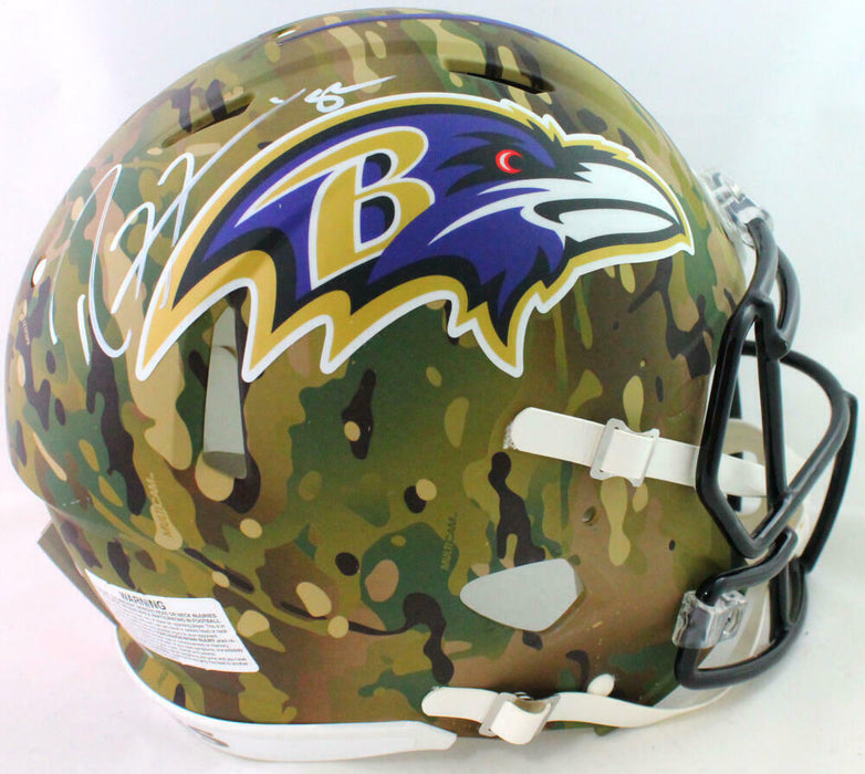Ray Lewis Baltimore Ravens Signed F/S Camo Authentic Helmet (BAS COA)