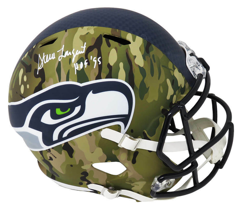 Steve Largent Seattle Seahawks Signed Seahawks Camouflage Riddell Full-sized Speed Replica Helmet with HOF'95 (SCHWARTZ)