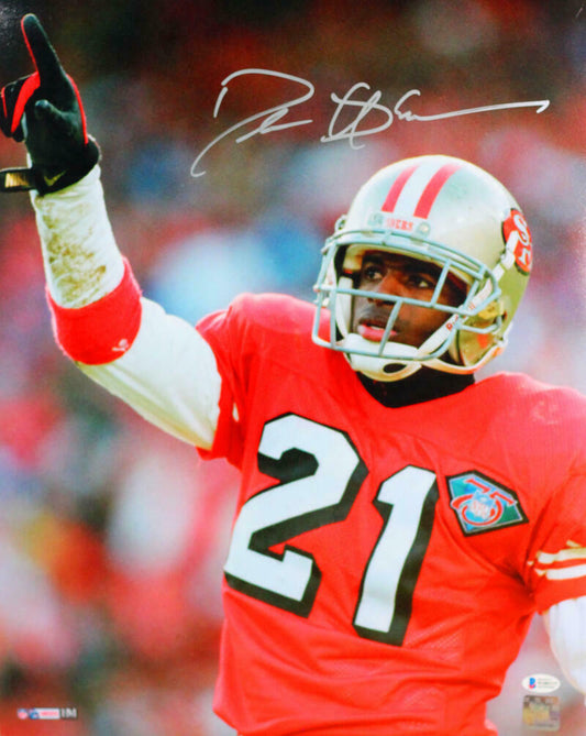 Deion Sanders San Francisco 49ers Signed 49ers 16x20 Close Up HM Photo *Silver (BAS COA)
