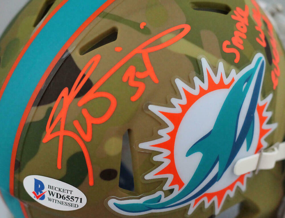 Ricky Williams Miami Dolphins Signed Dolphins Camouflage Speed Mini Helmet with SWED (BAS COA)