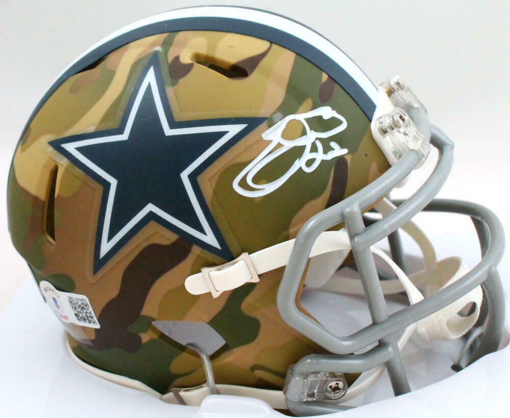 Emmitt Smith Autographed Dallas Cowboys Camo Speed Mini Helmet - BAS COA