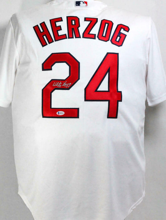 Whitey Herzog St. Louis Cardinals Signed White Majestic Jersey (BAS COA)
