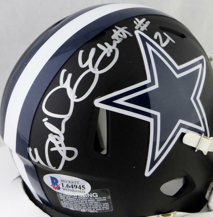 Ezekiel Elliott Autographed Dallas Cowboys Flat Black Mini Helmet- (BAS COA)