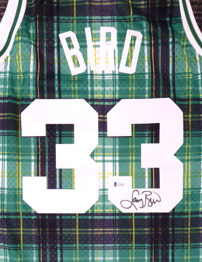 LARRY BIRD BOSTON CELTICS SIGNED GREEN M&N PRIVATE SCHOOL JERSEY L (BAS COA)