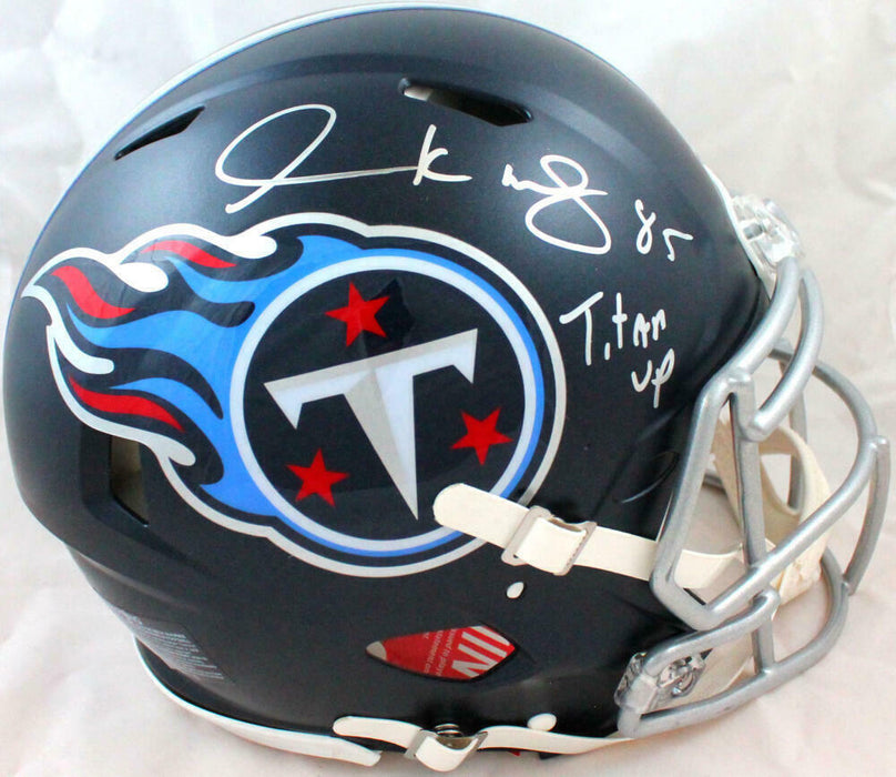 Derrick Mason Tennessee Titans Signed F/S Speed Authentic Helmet w/ Titan Up (BAS COA)