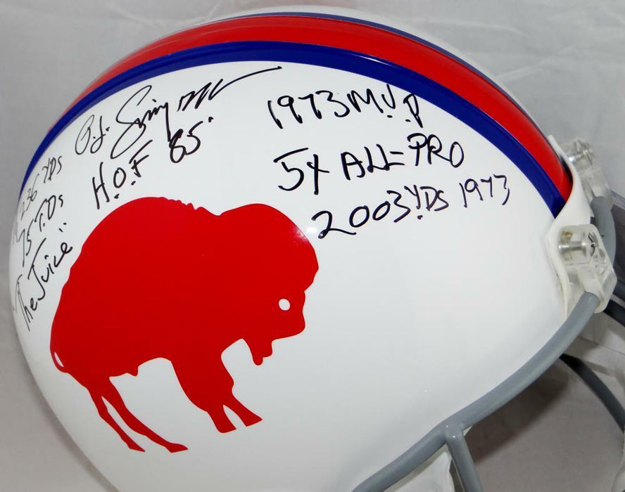O.J. Simpson Buffalo Bills Signed F/S Authentic 65-73 TB Helmet W/ 7 Stats (JSA COA)