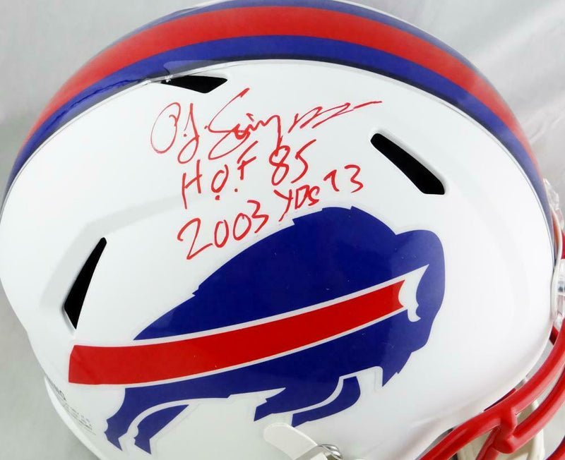 OJ Simpson Buffalo Bills Signed F/S Flat White Helmet w/2 Insc (JSA COA)