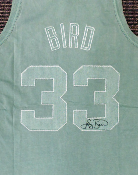 LARRY BIRD BOSTON CELTICS SIGNED GREEN M&N WASHED OUT JERSEY L (BAS COA)