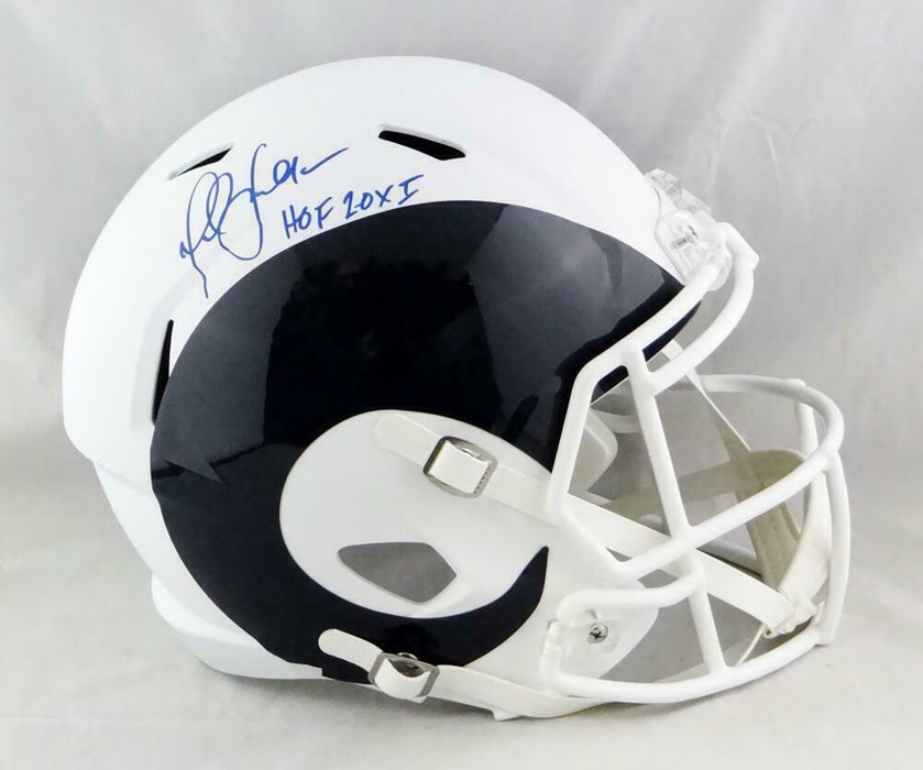 Marshall Faulk Los Angeles Rams Signed LA Rams Full-sized AMP Speed Helmet with HOF *Blue BAS COA (St. Louis)