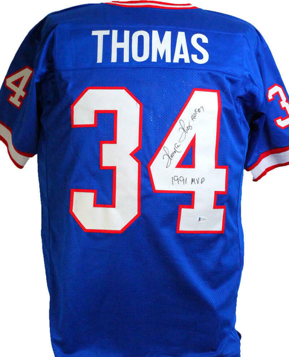 Thurman Thomas Autographed Blue Pro Style Jersey w/ NFL/MVP (BAS COA)