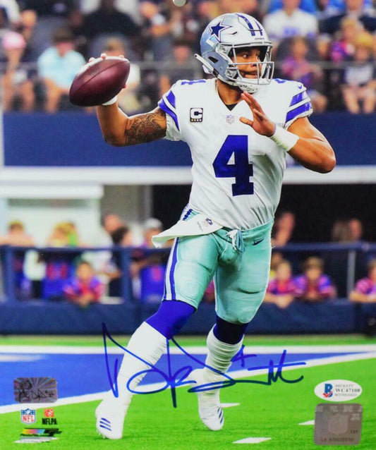 Dak Prescott Signed Dallas Cowboys 8x10 PF Passing on Toes Photo - BAS COA