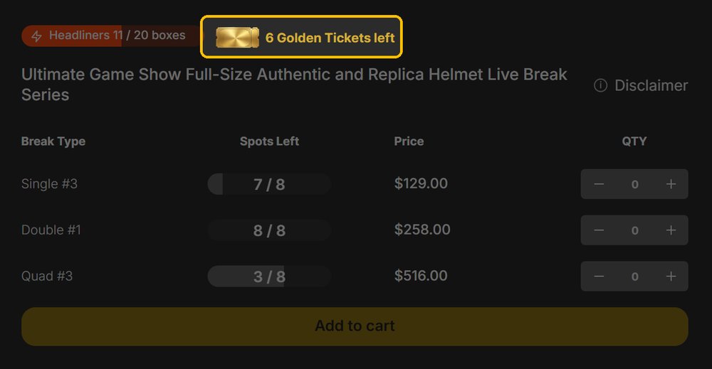 The Golden Tickets badge reading 6 Golden Tickets left